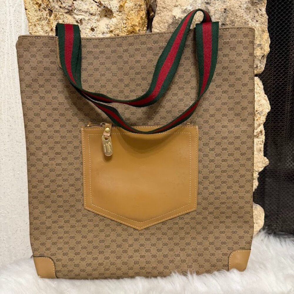 Gucci GG Canvas Tote Bag Web Stripe Handles Authentic